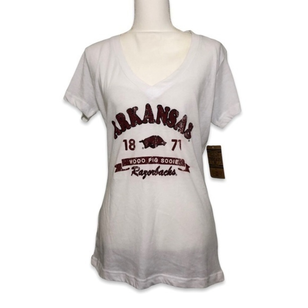 NWT University of Arkansas Razorbacks V-Neck Tee Shirt Top New Rivalry Threads